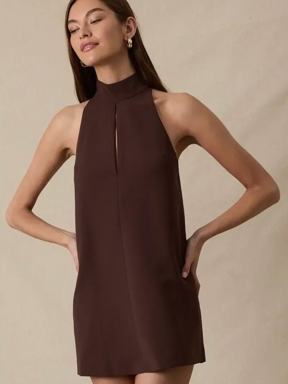 Chocolate High Neck Shift Dress
